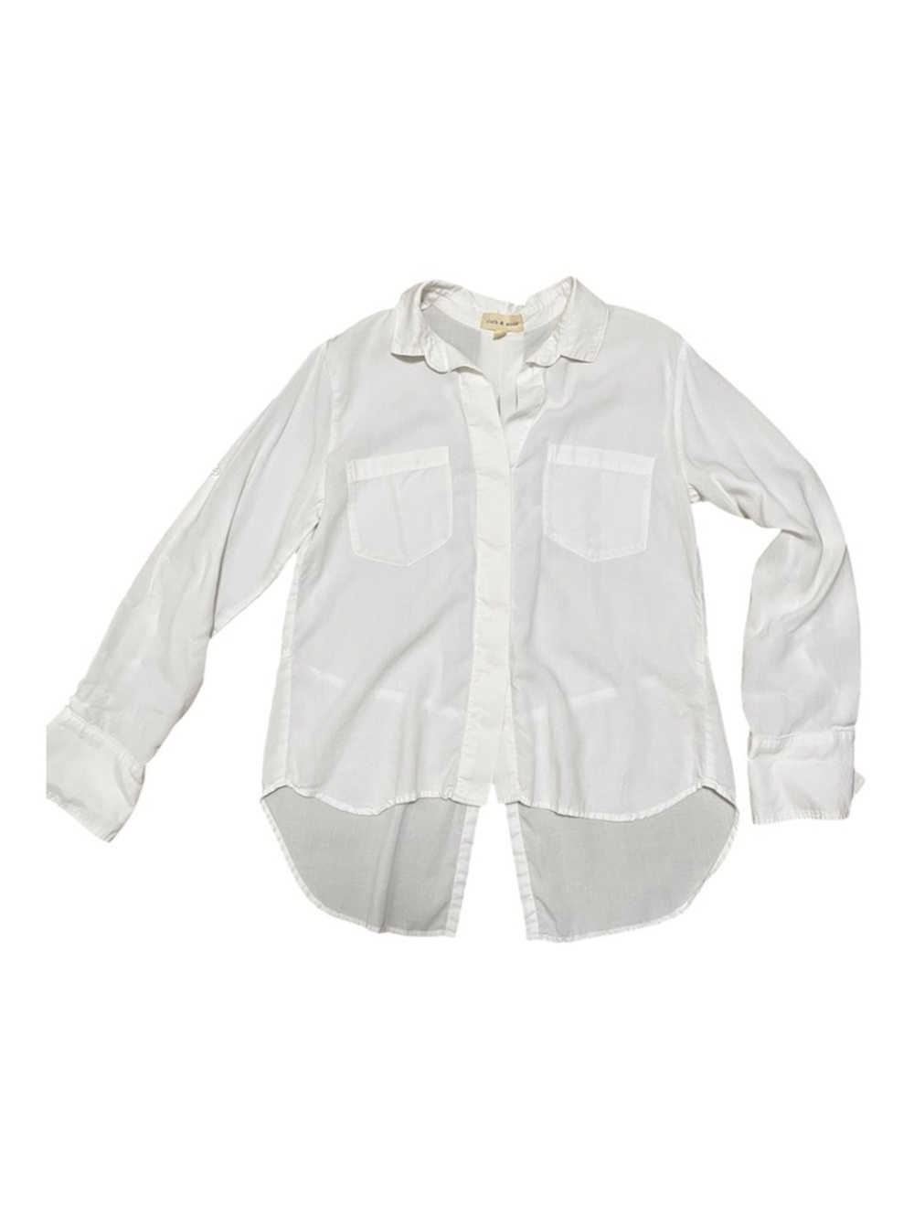 Cloth & Stone Tencel White High Low Button-Up Shirt with Chest Pockets NWOT sz M